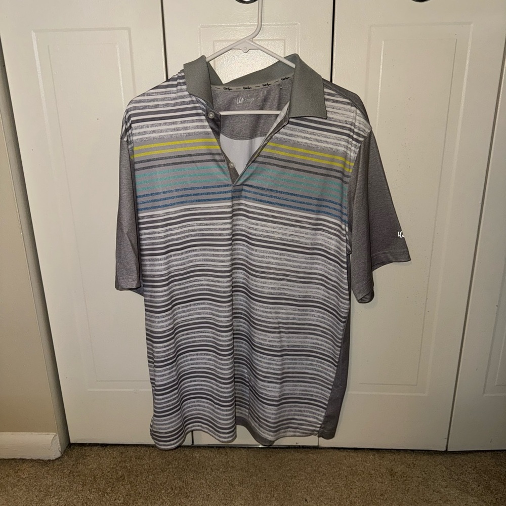 Walter Hagen Men's Gray Striped Polo Shirt Golf
